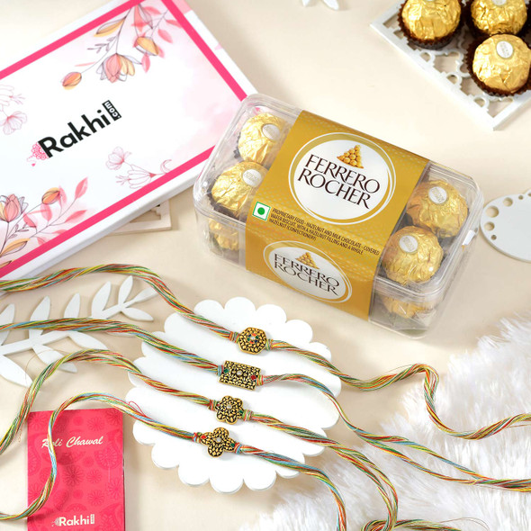 4 Trditional Rakhi With Ferrero Rocher  -For Canada