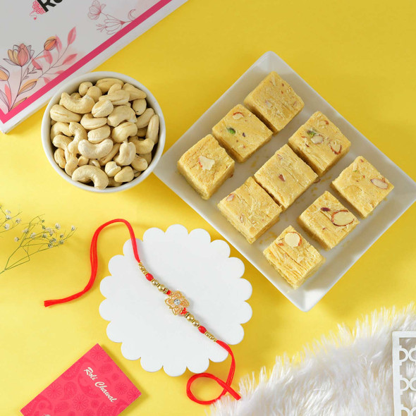 Designer Flower Rakhi Sweet & Nut Hamper