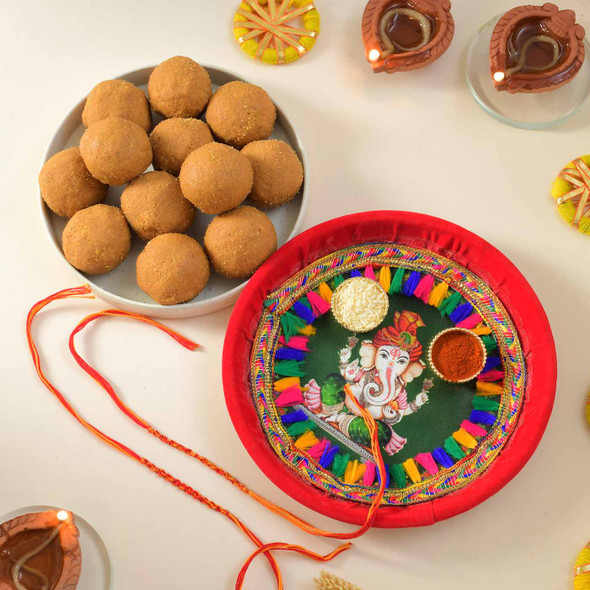 Pavitra Bandhan Rakhi Set With Pooja Thali & Laddoo