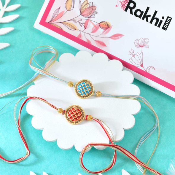 Shining Rakhi Set With Soan Papdi Sweet