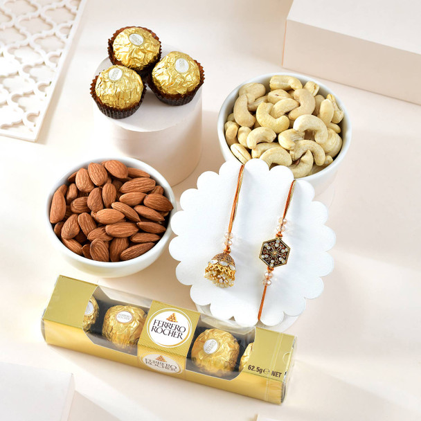 Enchanting Bhaiya Bhabhi Rakhi Set With Gourmet Hamper