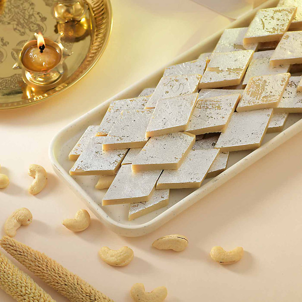 Brass Laxmi & Ganesha Puja thali with Kaju Katli