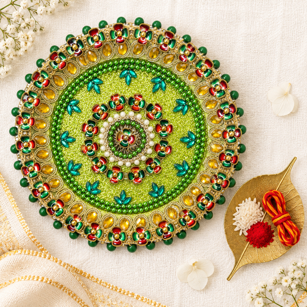 Designer Pooja Thali And Kalava For Bhaidooj