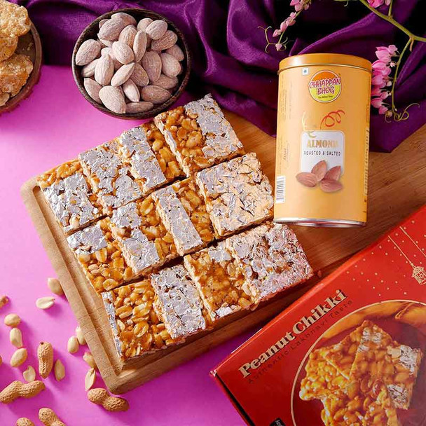 Chappan Bhog  Peanut Chikki and Chappan Bhog Roasted Almond Can