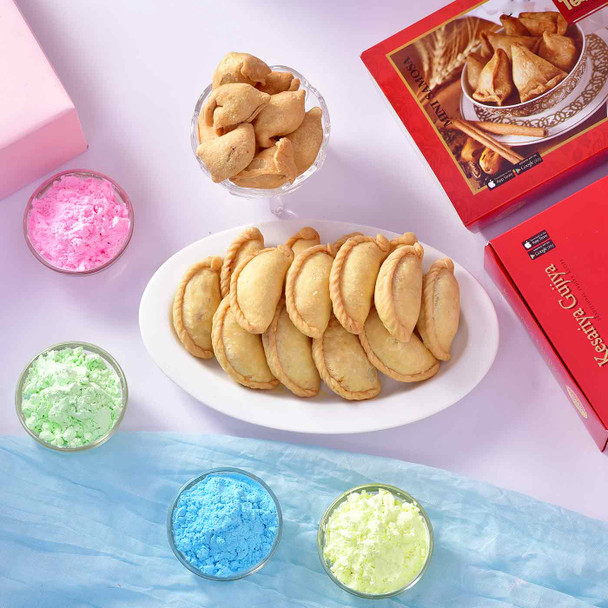 Holi Special Mini Samosa and Gujiya with Herbal Gulal