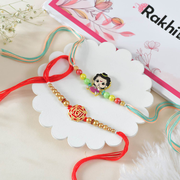 Little Krishna And Ek Onkar Rakhi Hamper