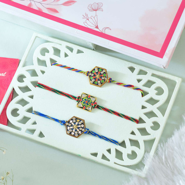 Three Beautiful Rakhi With Kaju Katli