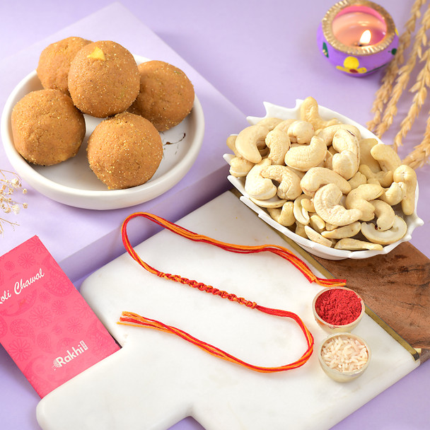 Bhaidooj Kalava With Besan Laddu And Cashews