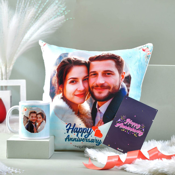 Anniversary Gift Combo of Personalized Cushion And Mug -For Canada