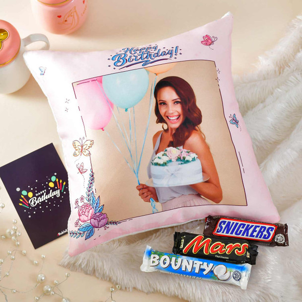 Birthday Personalized Photo Cushion With Chocolates -For Canada