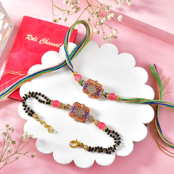 Elegant Bhaiya Bhabhi Rakhi Set with Sweet & Dryfruits