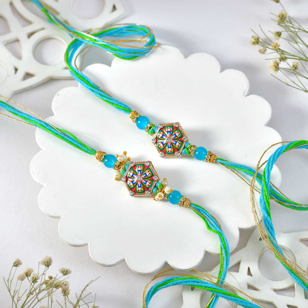 Set of Two Enamel Hexagon Rakhi with Assorted Dryfruits