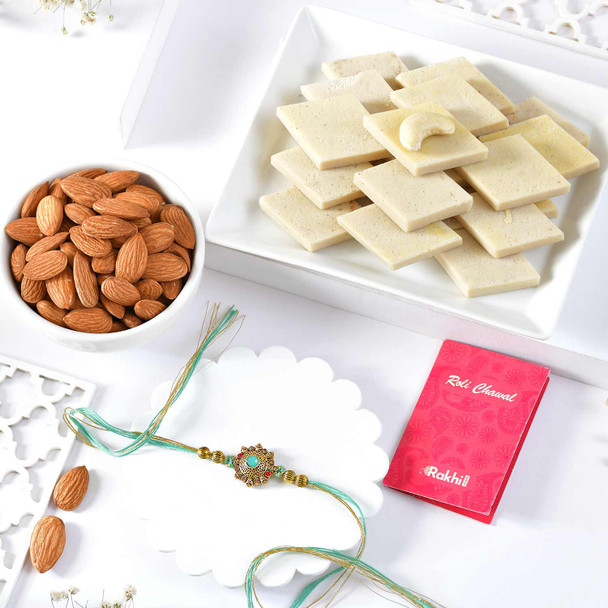 Regal Mint Mandala Rakhi With Almond & Kaju katli