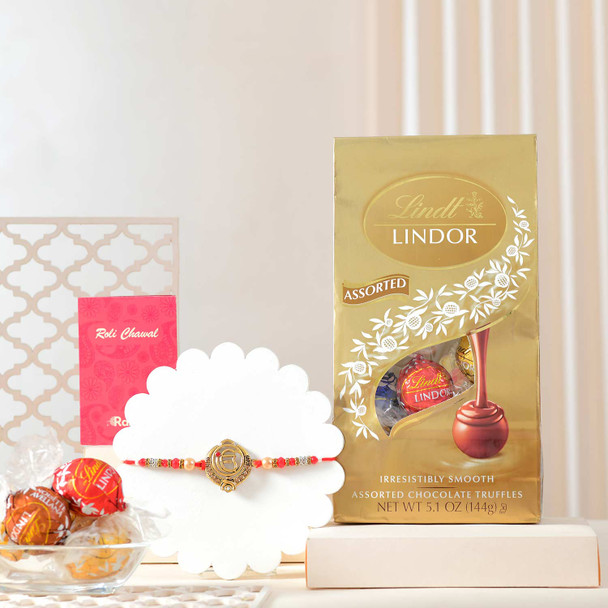Traditional Designer Rakhi with Lindt Lindor Chocolate