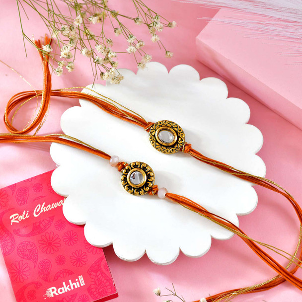 Elegant Kundan Rakhi Set with Sweet & Chocolate