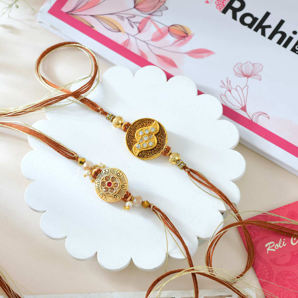 2 Golden Rakhi With Dryfruits