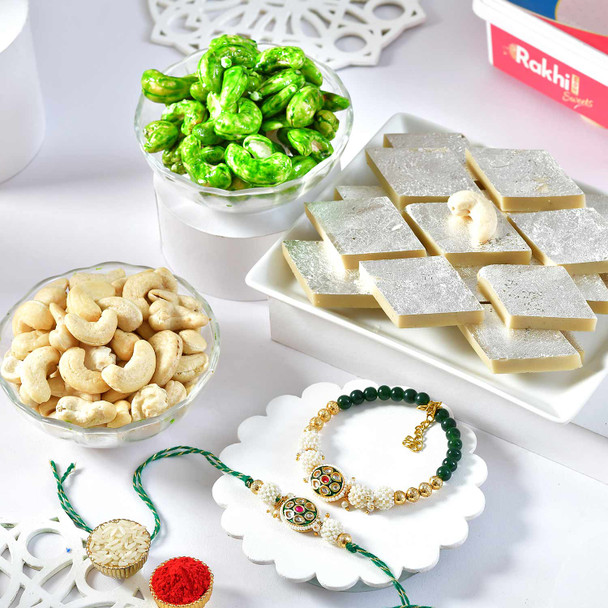 Bhaiya Bhabhi Rakhi Set with Kaju Katli Sweet and Cashew