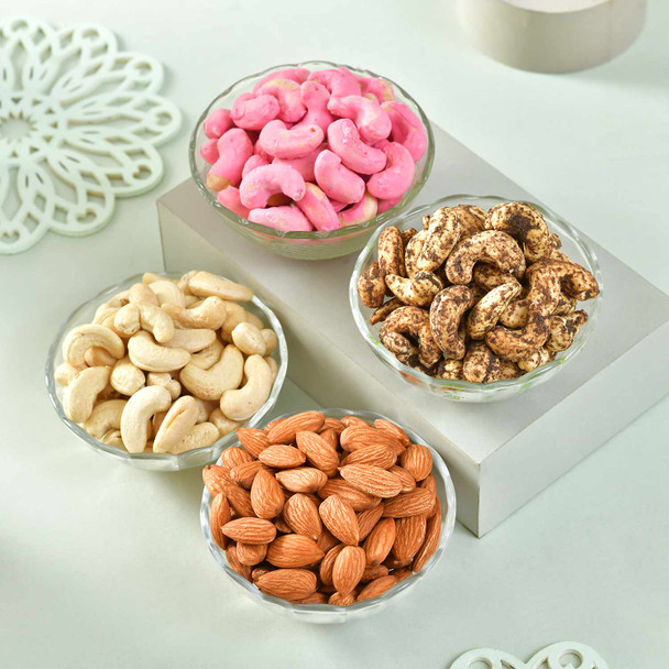 Finest Four Rakhi with Four Flvourful Dry Fruits
