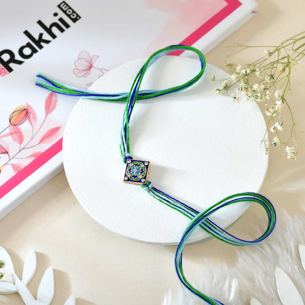 Simple Blue Rangoli Rakhi With Ferrero Rocher