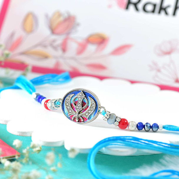 Pious Khanda Sahib Rakhi With Snicker Chocolates