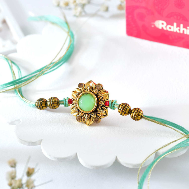 Antique Mint Stone Floral Rakhi & Gourmet Hamper