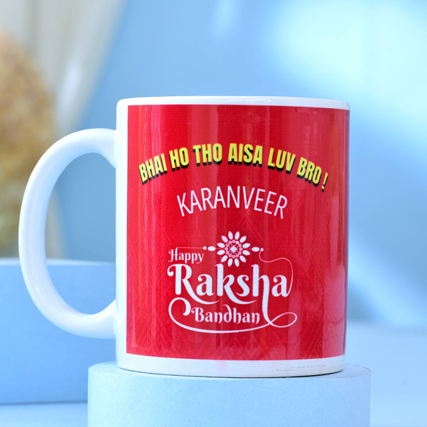 Personalized Photo Mug and Cushion Gift and Soan Papdi and Cashew with Rakhi