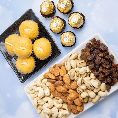 Mix Dry Fruits With Besan Laddu And Ferrero Rocher