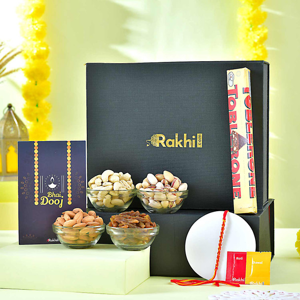 Bhaidooj Thread with Chocolate & Dryfruits Hamper