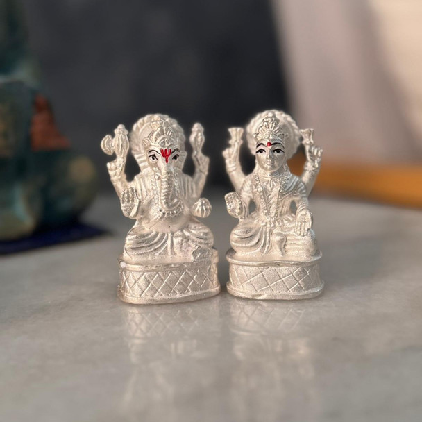 Auspicious 925 Silver Ganesha Laxmi Statue