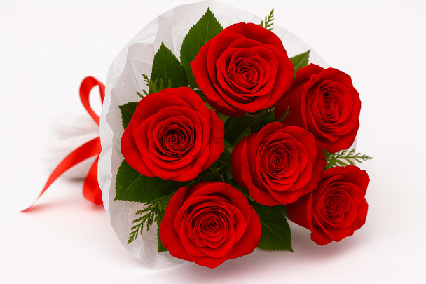 Six Red Roses Bouquet with Wild Strawberry Cake & Balloon