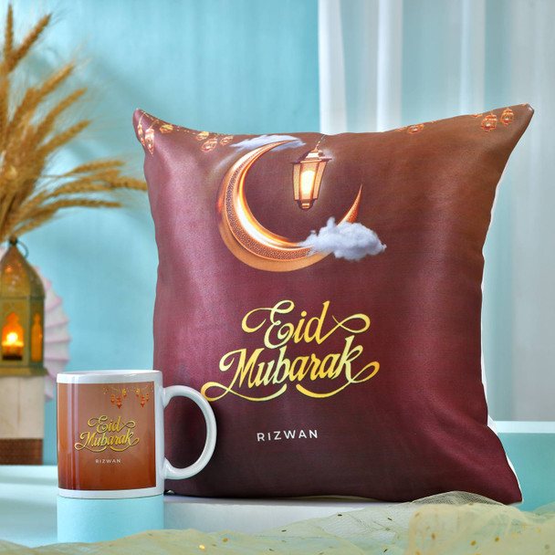 Personalized Eid Mubarak Cushion & Mug Gift Set