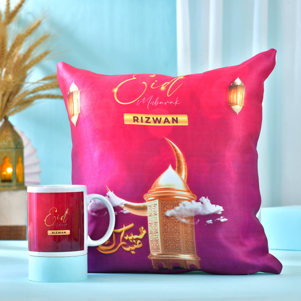 Eid Mubarak Personalized Cushion with Mug