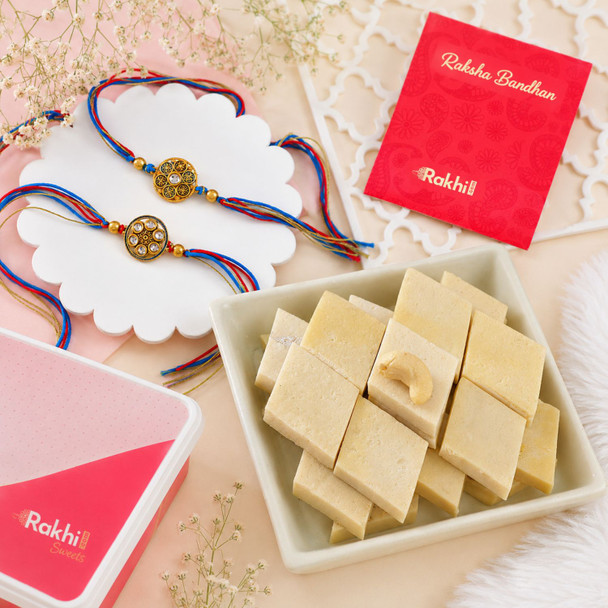 Set of 2 Bhai Rakhi with Kaju Katli