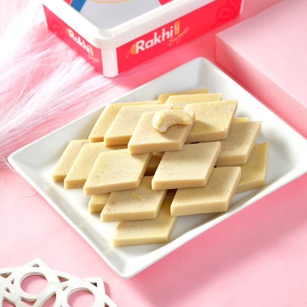 Elegant Braided Rakhi Set with Kaju Katli