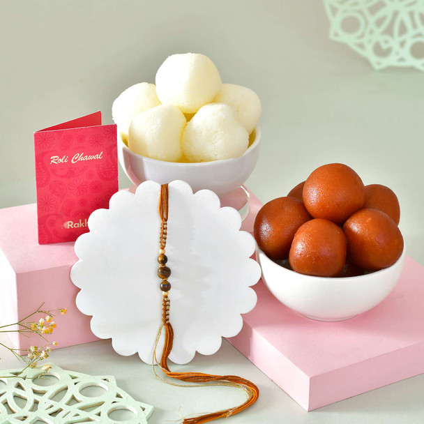 Original Tiger Eye Stone Rakhi With Sweets