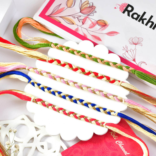 Five Hand Crafted Rakhi With Kaju Katli