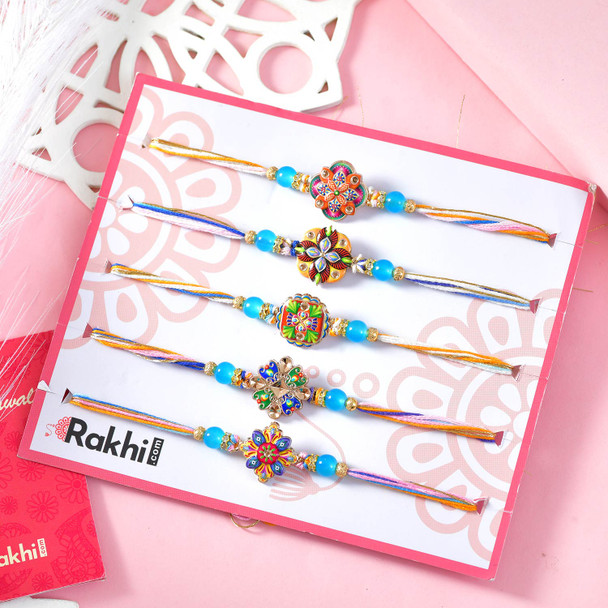 Set Of Five Designer Rakhi
