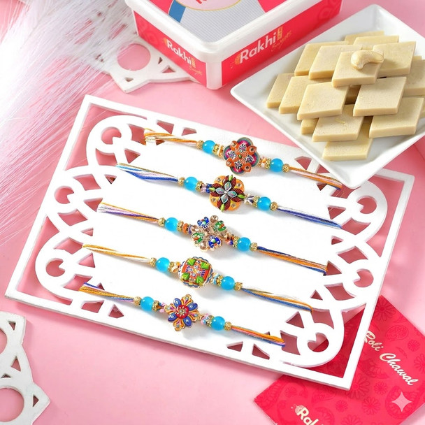 Five Designer Rakhi With Kaju Katli