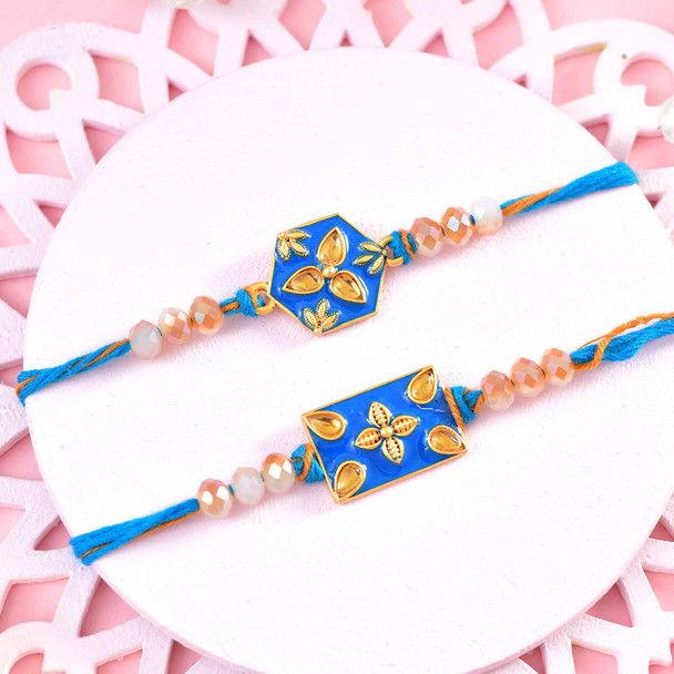 Two Ethnic Royal Blue Rakhi Choco Nut Hamper