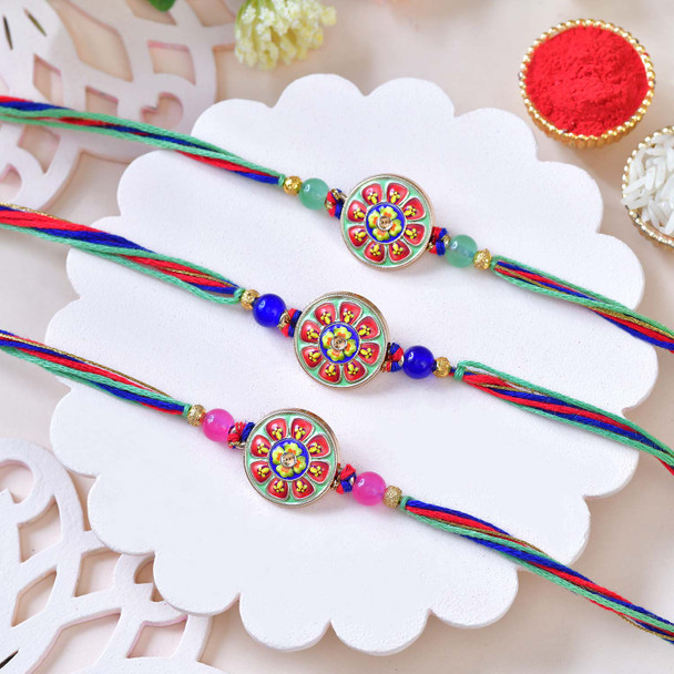 Set of 3 Ethnic Rakhi with Besan Laddoo