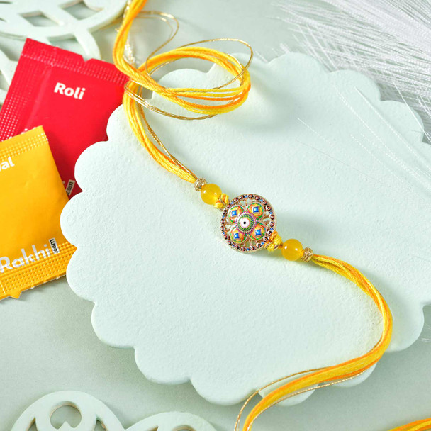 Elegant Metallic Rakhi With Kaju Katli
