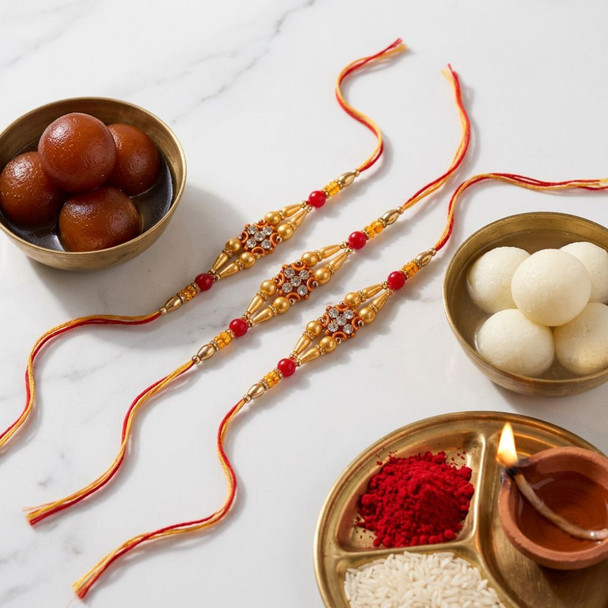 Three Bhai Rakhi With Gulab Jamun and Rasgulla
