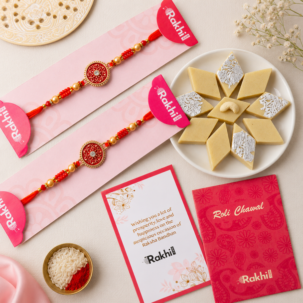 Set of 2 Brother Rakhi with Kaju katli