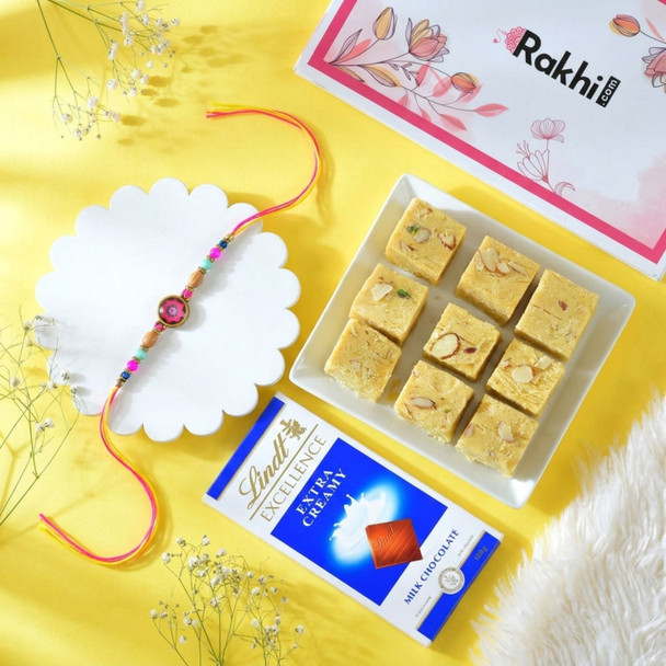 Satrangi Rakhi with Soan Papdi & Lindt Milk Chocolate
