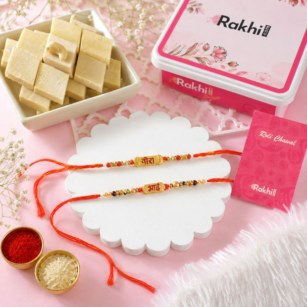 Set of Vira & Bhai Rakhi with Kaju katli
