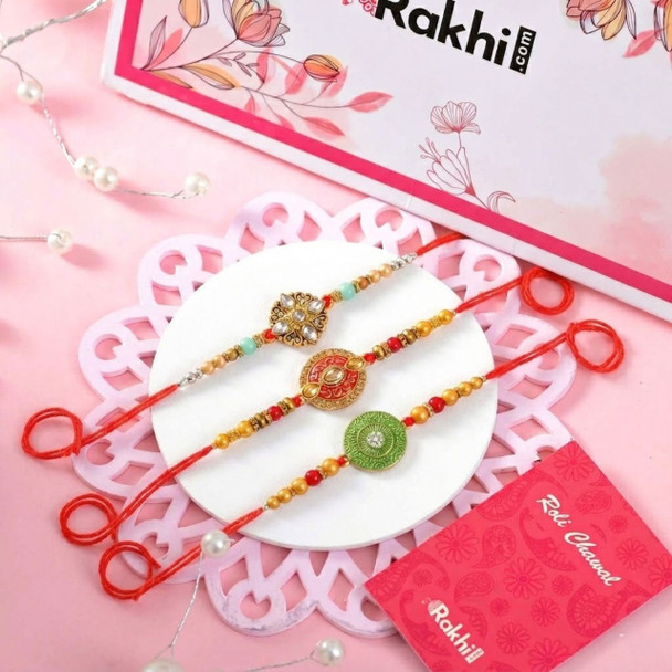 Designer Rakhi Trio with Besan Laddoo