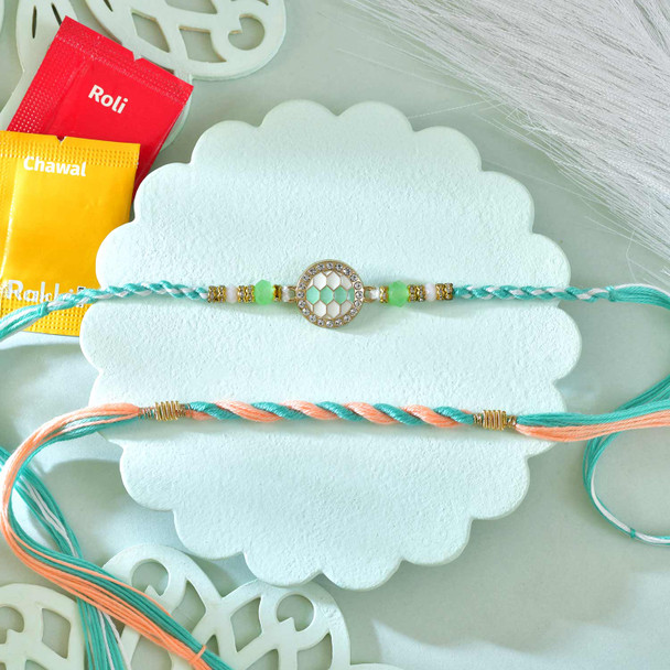 Designer Rakhi Set with Besan Laddoo & Ferrero Rocher