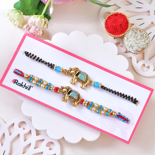 Royal Elephant Rakhi & Bracelet Combo with Baklawa Sweet
