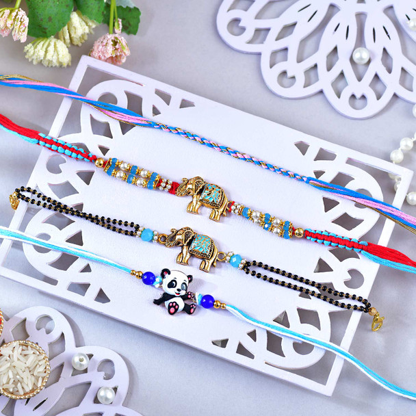 Blue Elephant & Panda Rakhi Set – Pack of 4 Designer Rakhis