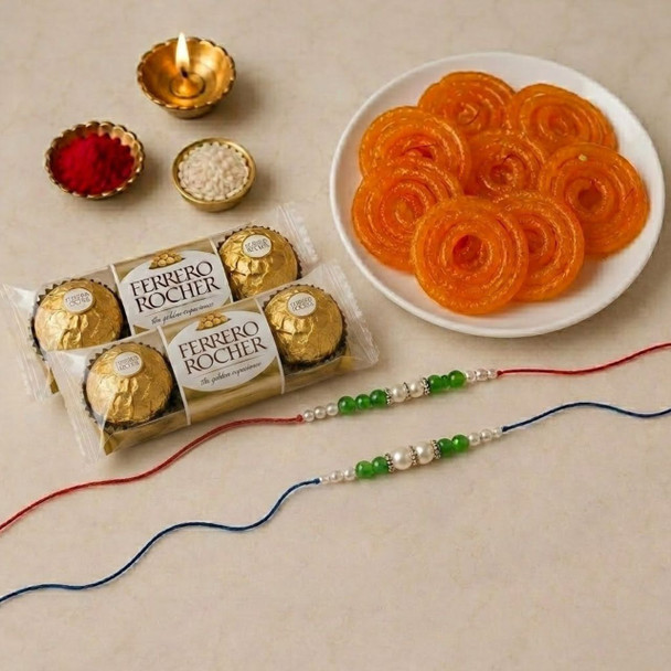 2 Rakhi hamper with Jalebi & ferror rocher
